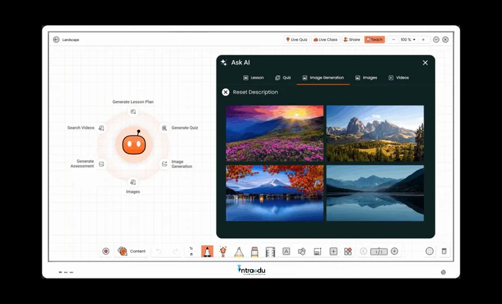 IntraEdu Ask AI image generation with landscape results on digital whiteboard