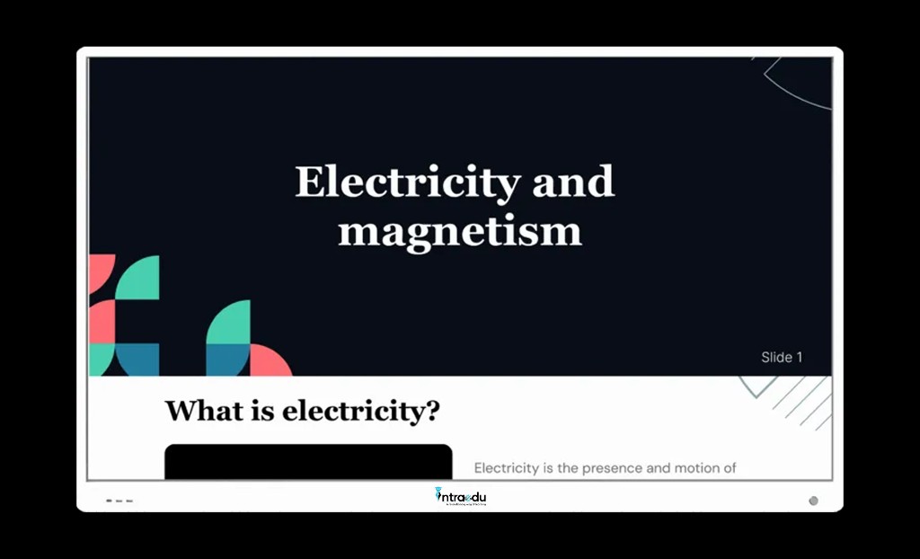 AI-generated Electricity and magnetism presentation slide on IntraEdu digital board